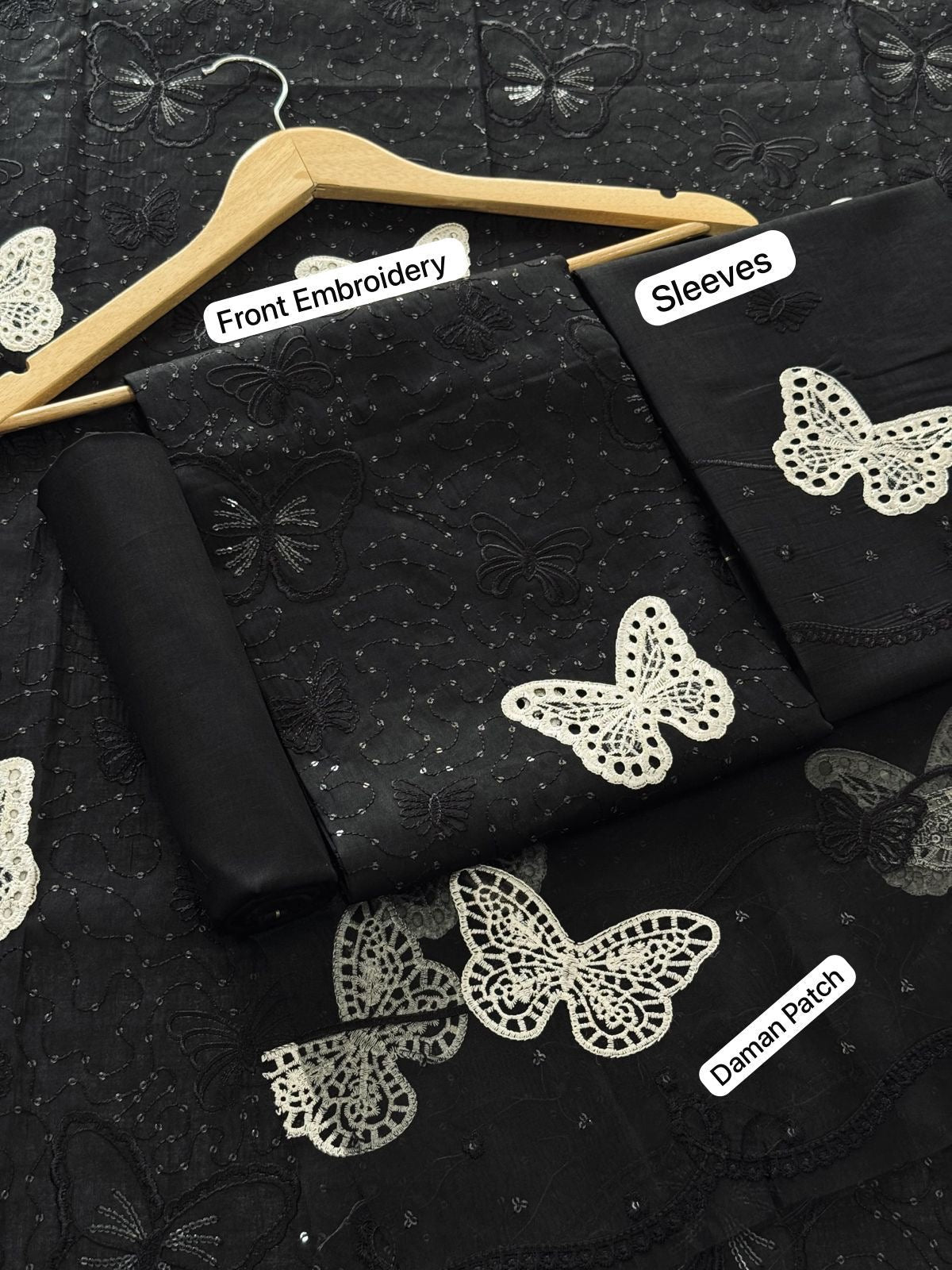 Lawn butterfly 2 PC chikankari with sequins work-Black