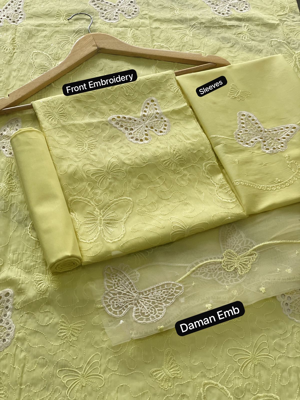Lawn butterfly 2 PC chikankari with sequins work-Lime yellow