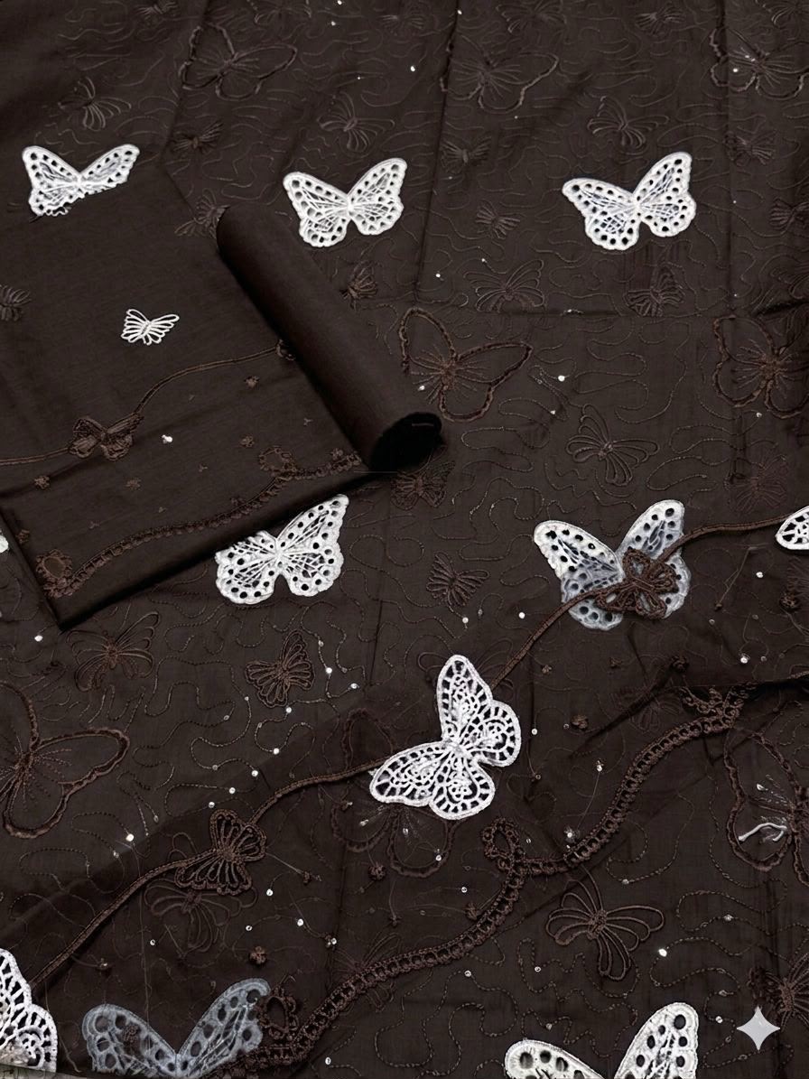 Lawn butterfly 2 PC Chocolate Chikankari With Sequence