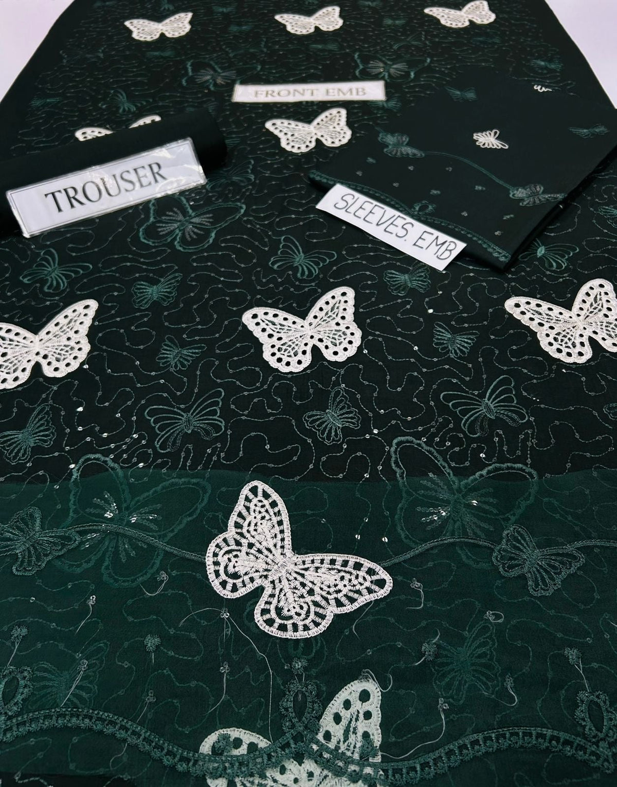 Lawn butterfly 2 PC Bottle Green Chikankari With Sequence