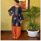 Navy Blue Lawn 2 Piece Heavy Embroidered Suit – Front, Sleeves & Rust Trouser