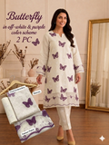 Lawn butterfly 2 PC chikankari with sequins work-Egg White
