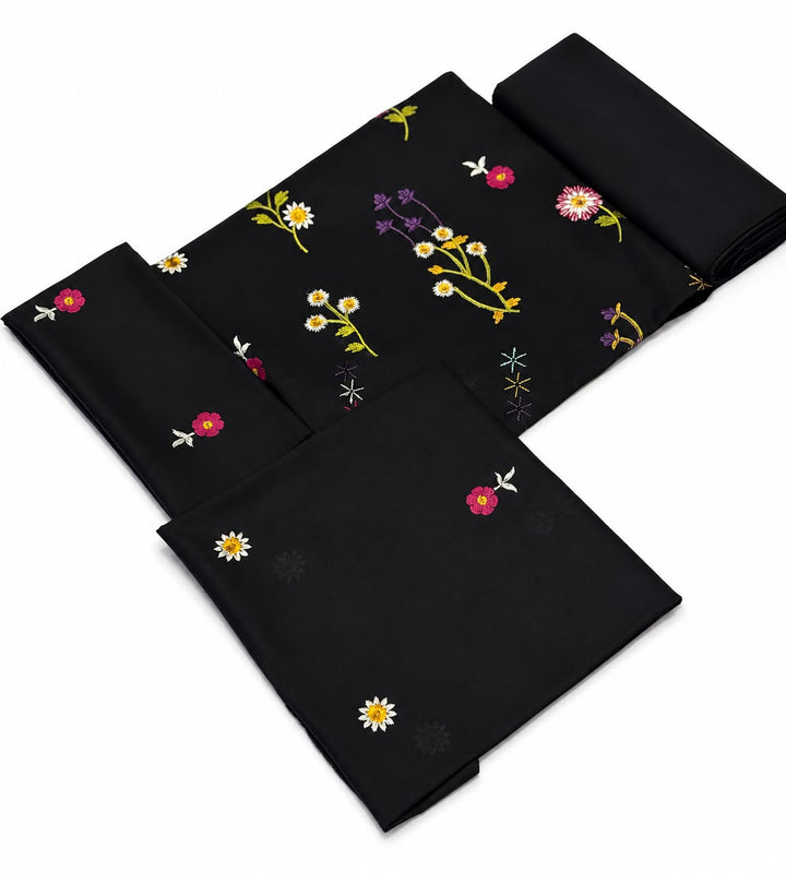 2pc Premium Pure Lawn Floral Embroidered- Black